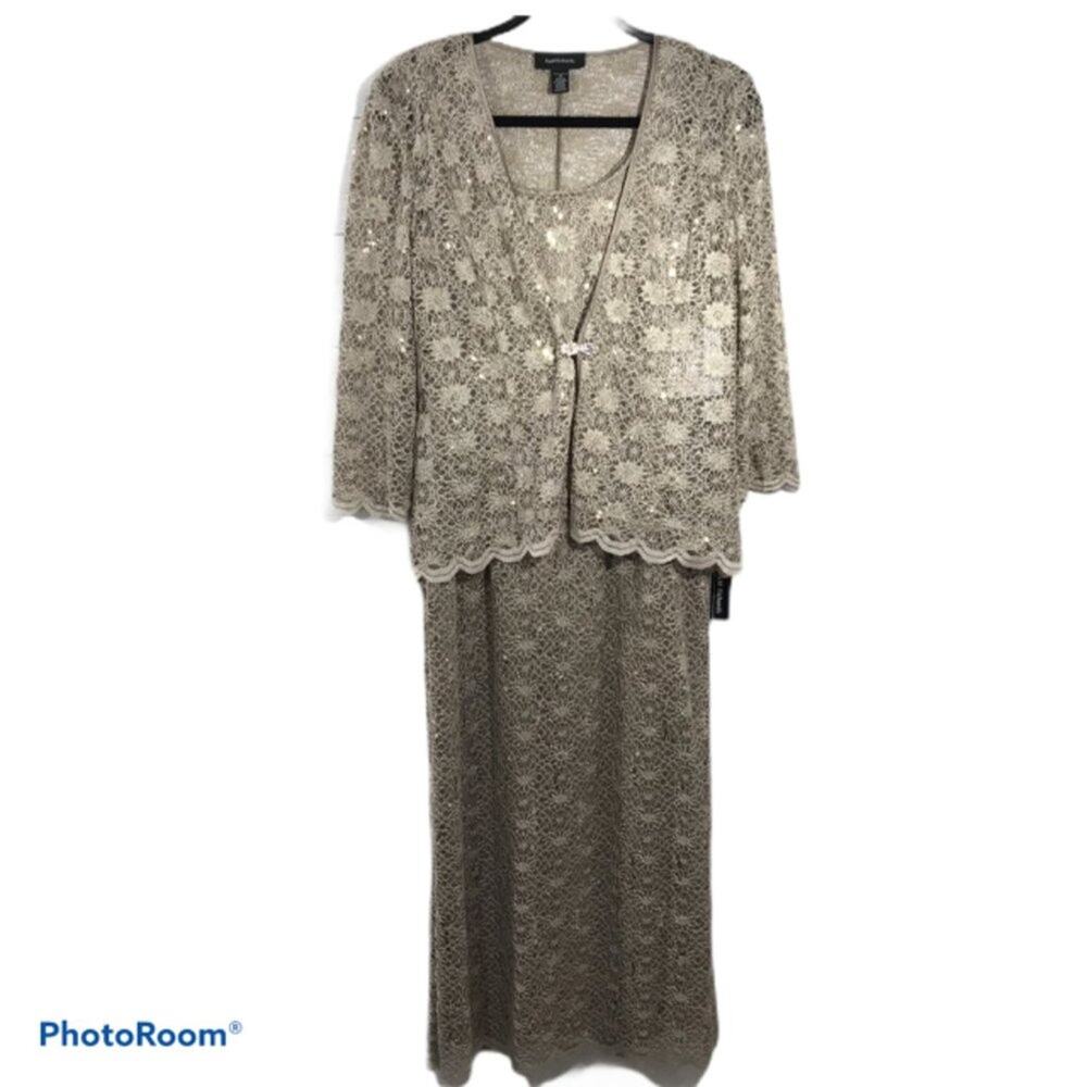 R&M Richards Gold Lace 2-Pc Dress Jacket Set NWT 8/10